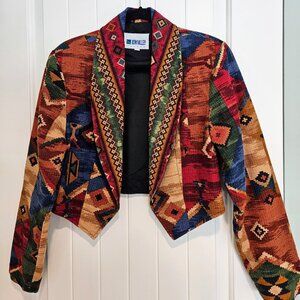 Vintage 90s Western Aztec Cropped Blazer Jacket Size L